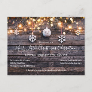 Rustic Farmhouse Wood & Stars Christmas Party Invitation Postcard