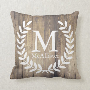 Rustic Farmhouse Wood White Laurels - Personalised Cushion