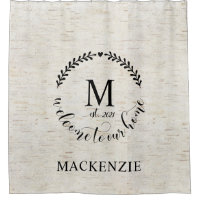 Rustic Farmhouse Wreath Monogram Shower Curtain