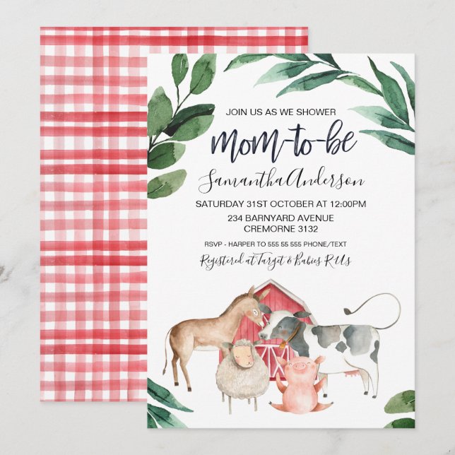 Rustic Farmyard Barnyard Baby Shower Invitation (Front/Back)