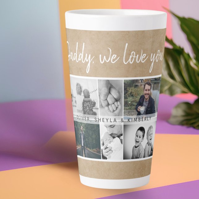 Rustic Father with Kids Family Dad Photo Collage Latte Mug (Creator Uploaded)
