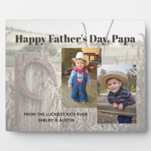Rustic Father's Day Personalised Two Photo Plaque