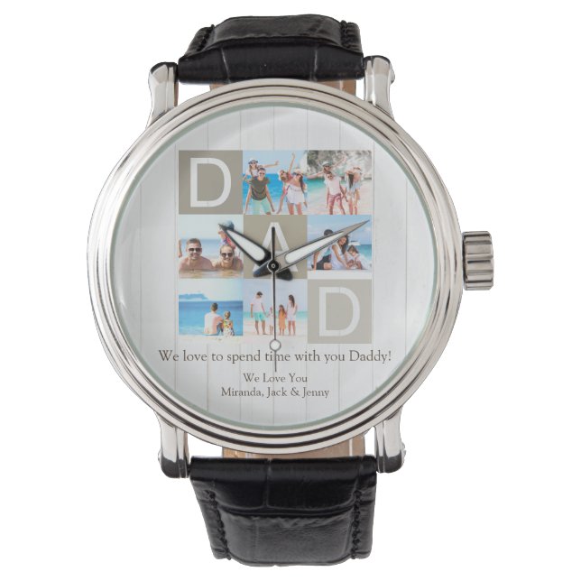 Rustic Father's Day Photo Collage Watch (Front)