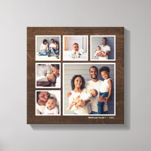 Rustic Faux Barn Wood 6 Square Photo Collage Canvas Print
