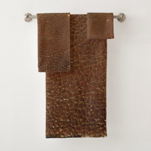 Rustic Faux Brown Leather Bath Towel Set