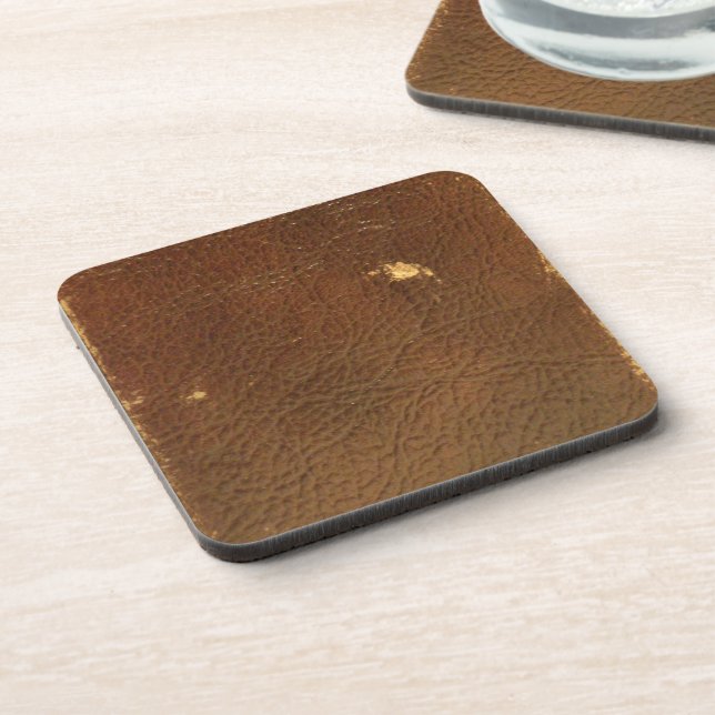 Rustic Faux Brown Leather Coaster (Left Side)