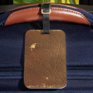 Rustic Faux Brown Leather Luggage Tag