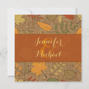 Rustic FAUX Burlap, Autumn Leaves Wedding Invite 3