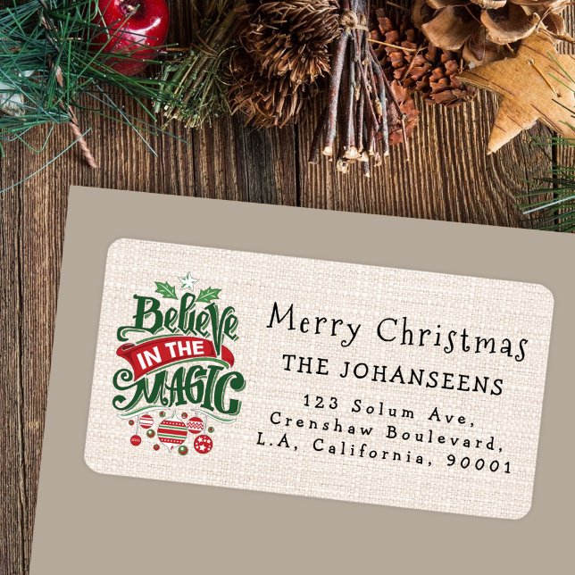 Rustic Faux Burlap Believe in the Magic Christmas Label (Creator Uploaded)