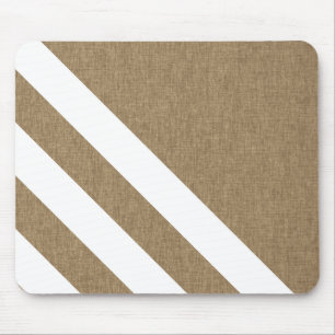 Rustic Faux Burlap White Stripes Mouse Mat