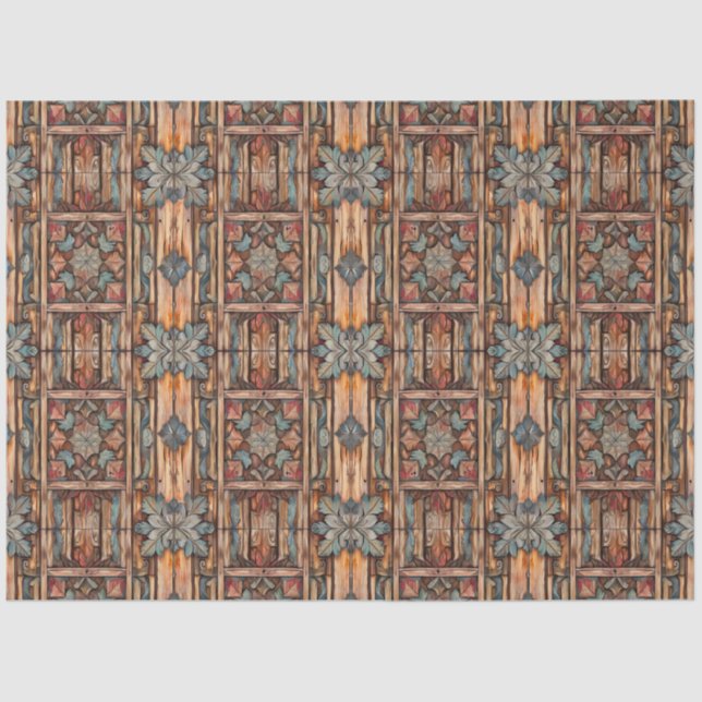 Rustic Faux Carved Wood Decoupage Tissue Paper (Front)