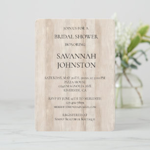 Rustic Faux Cream White Wood Bridal Shower Invitation