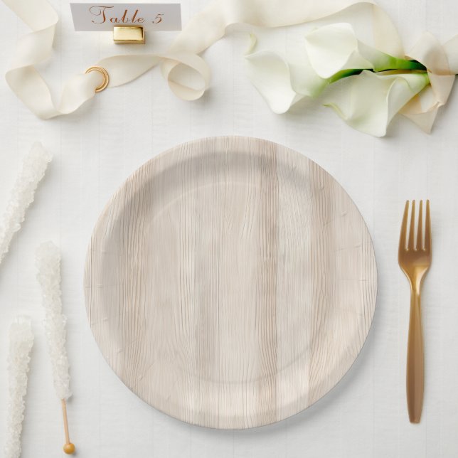 Rustic Faux Cream White Wood Wedding Paper Plate (Wedding)