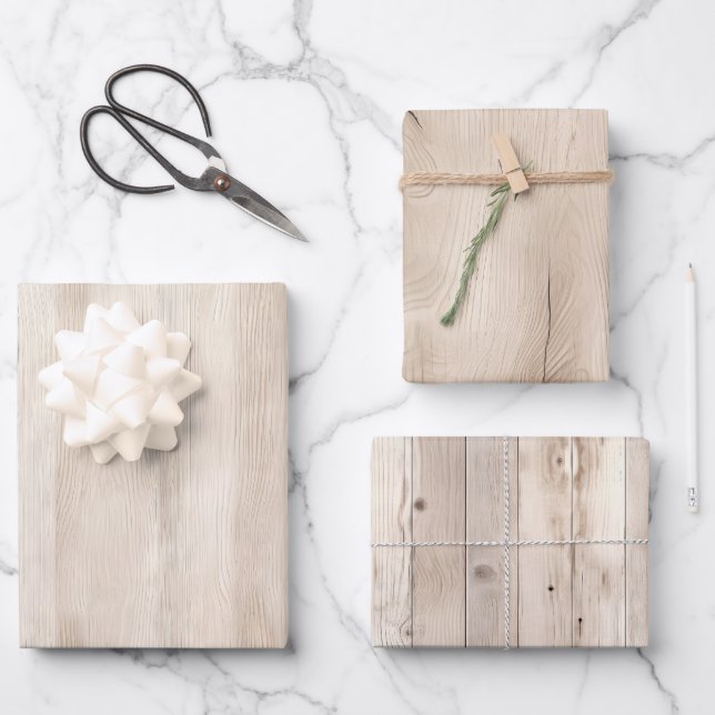 Rustic Faux Cream White Wood Wedding Wrapping Paper Sheet (Front)