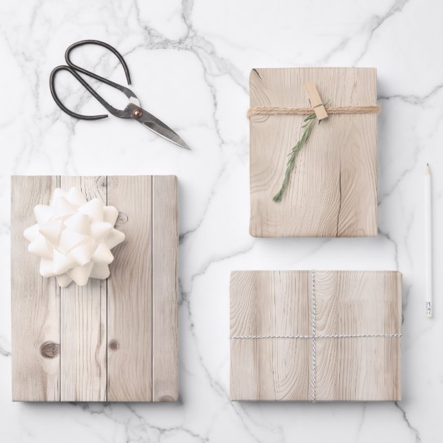 Rustic Faux Cream White Wood Wedding Wrapping Paper Sheet (Front)