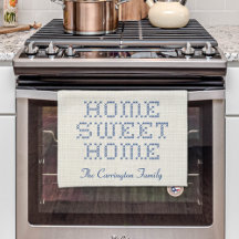 Rustic Faux Cross-Stitch Home Sweet Home Blue