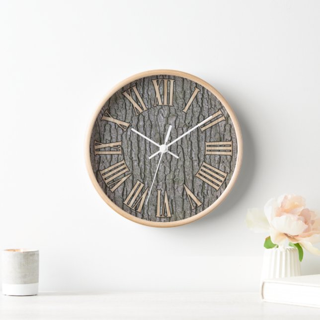 Rustic Faux Dry Wood Grain Tree Bark Clock (Home)