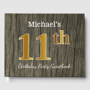 Rustic, Faux Gold 11th Birthday Party; Custom Name Guest Book