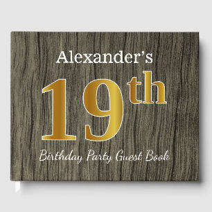 Rustic, Faux Gold 19th Birthday Party; Custom Name Guest Book