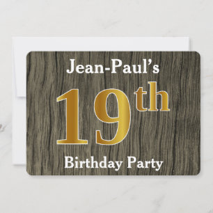 Rustic, Faux Gold 19th Birthday Party; Custom Name Invitation