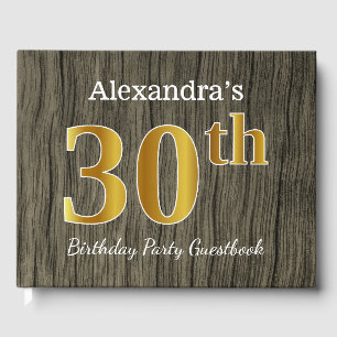 Rustic, Faux Gold 30th Birthday Party; Custom Name Guest Book