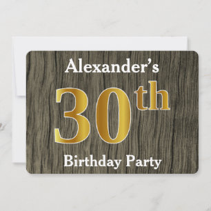 Rustic, Faux Gold 30th Birthday Party; Custom Name Invitation