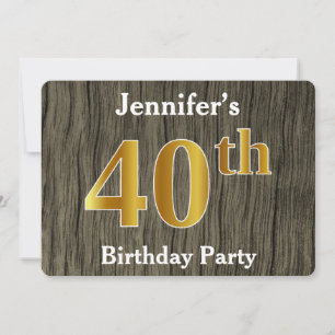 Rustic, Faux Gold 40th Birthday Party; Custom Name Invitation