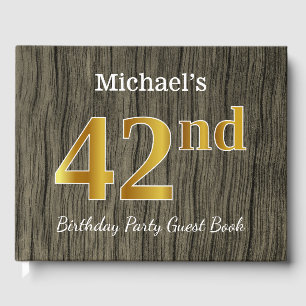 Rustic, Faux Gold 42nd Birthday Party; Custom Name Guest Book