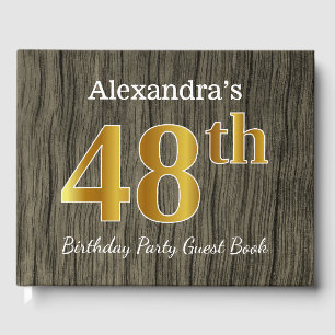 Rustic, Faux Gold 48th Birthday Party; Custom Name Guest Book