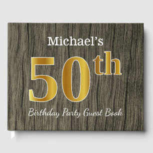 Rustic, Faux Gold 50th Birthday Party; Custom Name Guest Book