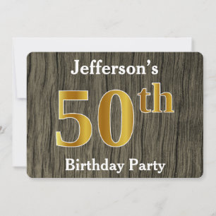 Rustic, Faux Gold 50th Birthday Party; Custom Name Invitation