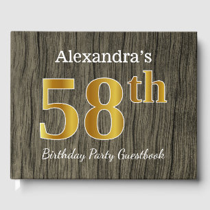 Rustic, Faux Gold 58th Birthday Party; Custom Name Guest Book