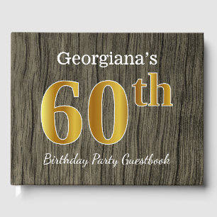 Rustic, Faux Gold 60th Birthday Party; Custom Name Guest Book