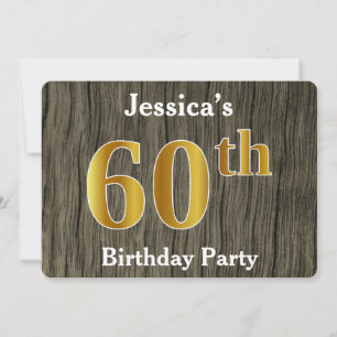 Rustic, Faux Gold 60th Birthday Party; Custom Name Invitation