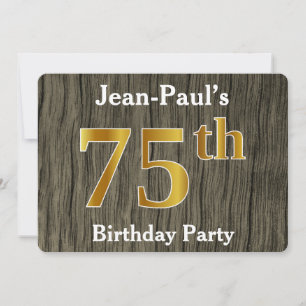 Rustic, Faux Gold 75th Birthday Party; Custom Name Invitation