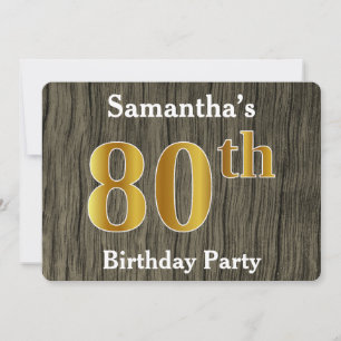 Rustic, Faux Gold 80th Birthday Party; Custom Name Invitation