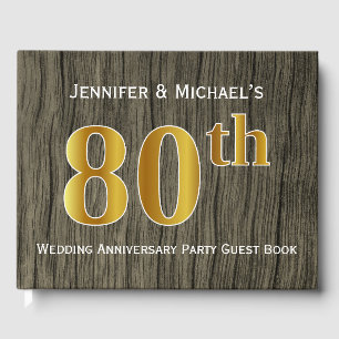 Rustic, Faux Gold 80th Wedding Anniversary Party Guest Book