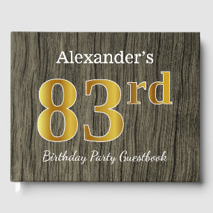 Rustic, Faux Gold 83rd Birthday Party; Custom Name Guest Book