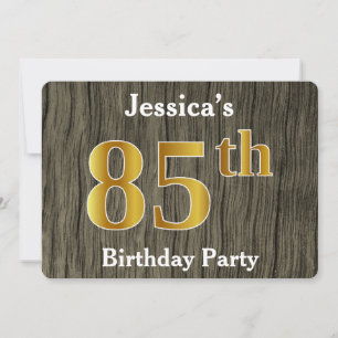 Rustic, Faux Gold 85th Birthday Party; Custom Name Invitation