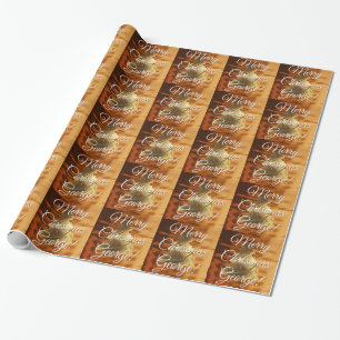 Rustic Faux Gold Brown Christmas Tree Pattern Wrapping Paper