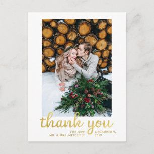 Rustic Faux Gold Wedding Photo Thank You Postcard