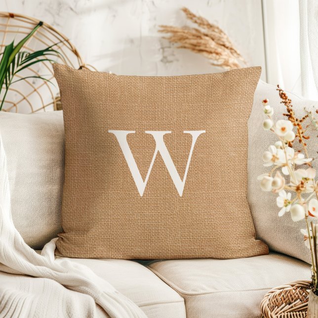 Rustic Faux Jute Burlap Monogrammed Cushion (Creator Uploaded)