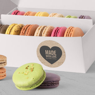 Rustic Faux Kraft and Grey Heart Made with Love Classic Round Sticker