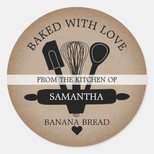 Rustic Faux Kraft Banana Bread Baked With love Classic Round Sticker