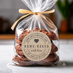 Rustic Faux Kraft Bold Home-baked With Love Heart Classic Round Sticker