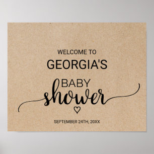 Rustic Faux Kraft Calligraphy Baby Shower Welcome Poster