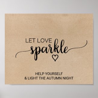 Rustic Faux Kraft Calligraphy Let Love Sparkle Poster