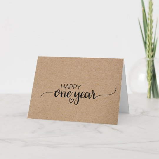 Rustic Faux Kraft Calligraphy One Year Anniversary Card Zazzle Co Uk