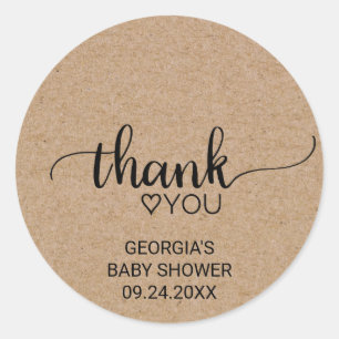 Rustic Faux Kraft Calligraphy Thank You Favour Classic Round Sticker