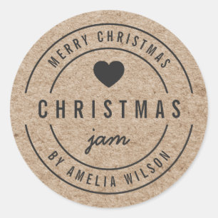 Rustic Faux Kraft Christmas Jam Merry Christmas Classic Round Sticker